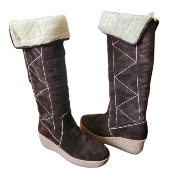 MICHAEL KORS "CROSBY" BROWN SUEDE KNEE HIGH WEDGE HEEL BOOTS - Picture 8 of 8